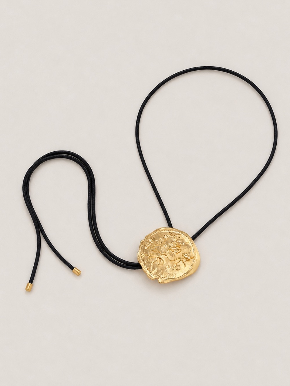 New! Gold Lariat Bolo Black Cord Necklace NWOT